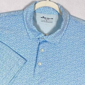 Peter Millar Polo Shirt Mens XL Seaside Lighthouse Brew Bottle Print Golf Pima‎